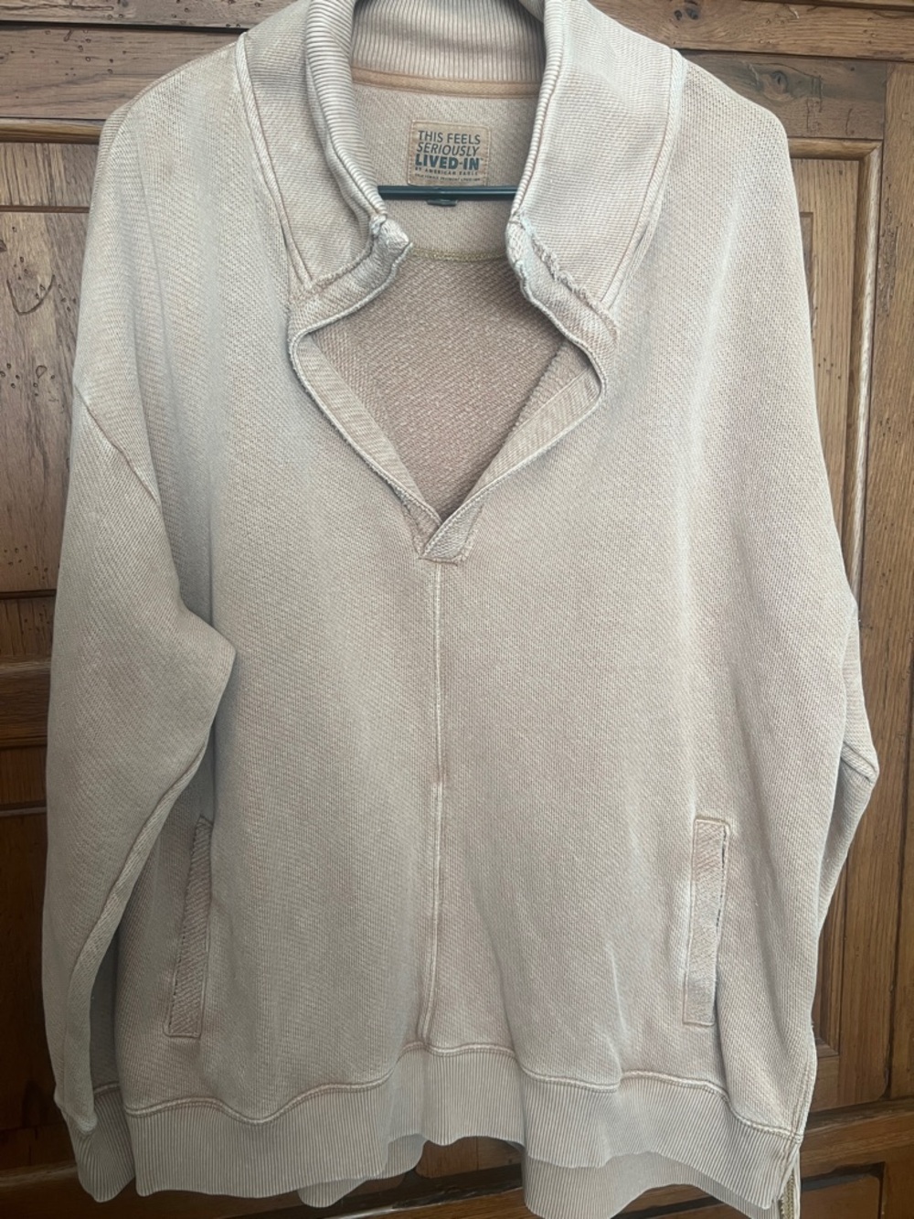 American Eagle Outfitters Tan Shawl-Collar Crewneck Sweater